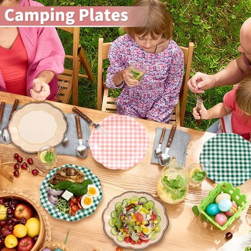 NatNarr 48 Pcs Camp Bachelorette Decorations 9 Inch Gingham Paper Plates - Image 6