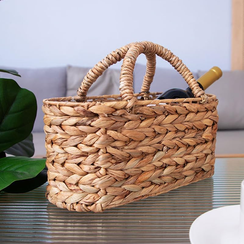 Wicker Storage Basket with Handle Hand-Woven Natural Water Hyacinth Rattan Picnic Caddy Utensil Caddy Countertop Cutlery Holder Silverware Holder Baskets Bags Container for Indoor Outdoor - Image 6