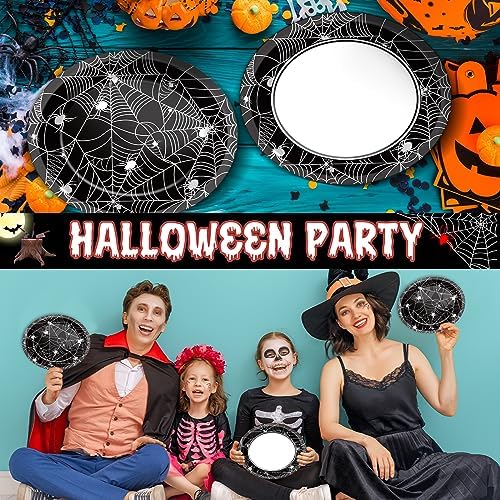 50 PCS Halloween Oval Paper Plates Large 11” Disposable Halloween Spider Web Party Decorations Heavy Duty Halloween Black and White Dessert Plates Dinner Supplies for Halloween Party Tableware Set - Image 3