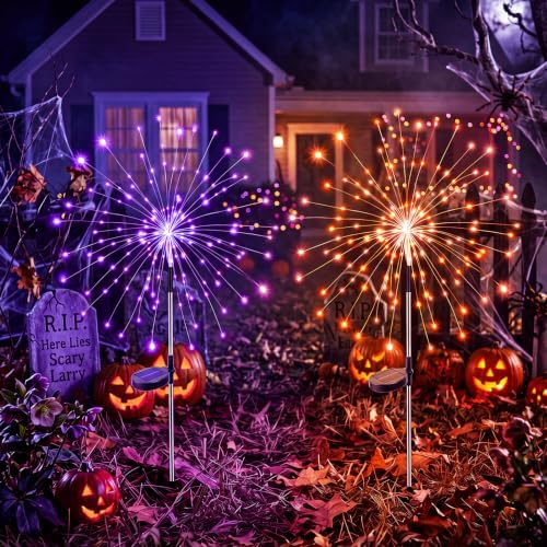btfarm 2 Pack Solar Halloween Lights Outdoor, Orange+Purple Firework Light by btfarmdecorativelighting