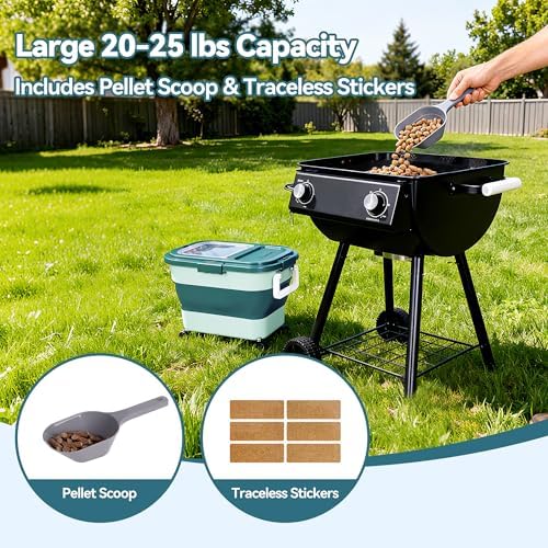 Wood Pellet Storage Container 20-25lbs, Wheeled Bin with Clear Window - Image 3