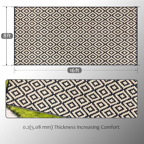 SAND MINE Reversible Mats, Plastic Straw Rug, Modern Area Rug, Large Floor Mat and Rug for Outdoors, RV, Patio, Backyard, Deck, Picnic, Beach, Trailer, Camping (8' x 16', Black & Beige Lattice) - Image 2