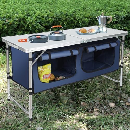 JOUYEK Camping Table, Folding Portable Kitchen Table with Storage Blue by JOUYEK