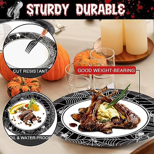 50 PCS Halloween Oval Paper Plates Large 11” Disposable Halloween Spider Web Party Decorations Heavy Duty Halloween Black and White Dessert Plates Dinner Supplies for Halloween Party Tableware Set - Image 5