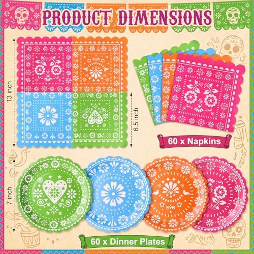 Roshtia 120 Pcs Mexican Plates and Napkins Set, Papel Picado Design - Image 2