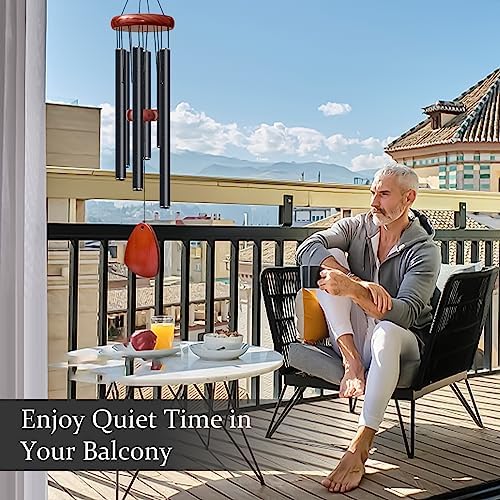 Bursvik 28" Aluminum Wind Chimes for Outside (Black), Patio Zen Decor Gift - Image 6