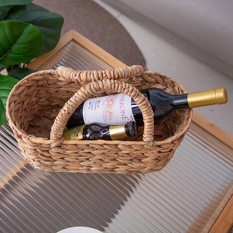 Wicker Storage Basket with Handle Hand-Woven Natural Water Hyacinth Rattan Picnic Caddy Utensil Caddy Countertop Cutlery Holder Silverware Holder Baskets Bags Container for Indoor Outdoor - Image 5