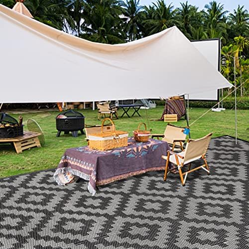 SAND MINE Waterproof Outdoor Rug 6x9 ft, Plastic Reversible Rug, Modern Area Rug, Large Floor Mat for Outdoors, RV, Patio, Backyard, Deck, Picnic, Beach, Camping, Black Grey Lattice - Image 7