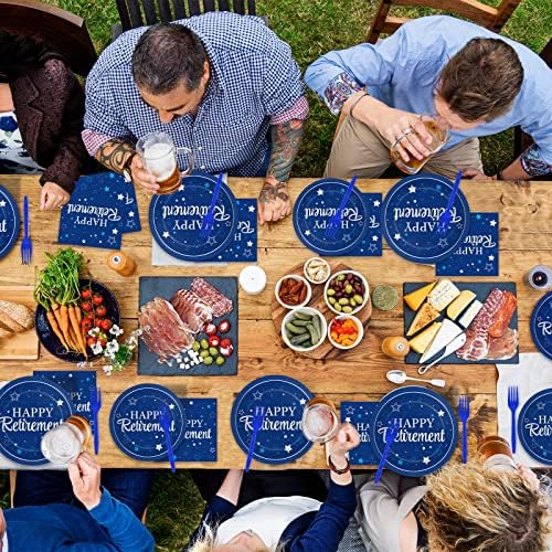 96Pcs Retirement Plates and Napkins Happy Retirement Party Decorations Blue Retirement Plates Party Supplies Royal Navy Blue Disposable Paper Cake Dessert Plate for Men Woman Serves 24 Guests - Image 6