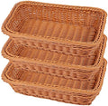 KEILEOHO 3 Packs Poly Wicker Bread Baskets of 12 Inch, Handmade Woven Pantry Organizer, Tabletop Food Serving Baskets for Fruits, Vegetables and Snacks, Restaurant, Hotel Serving, Brown by KEILEOHO