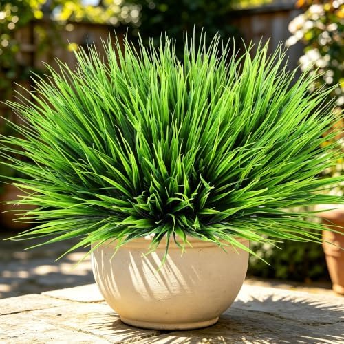 24 Bundles Fake Plants Outdoor Artificial Grass Decoration UV Resistant Faux Greenery Stems Bushes Monkey Grass for Outside Farmhouse Planters Patio Porch Window Box Pathway Garden Home Decor by TrueGloArtficialGreenery