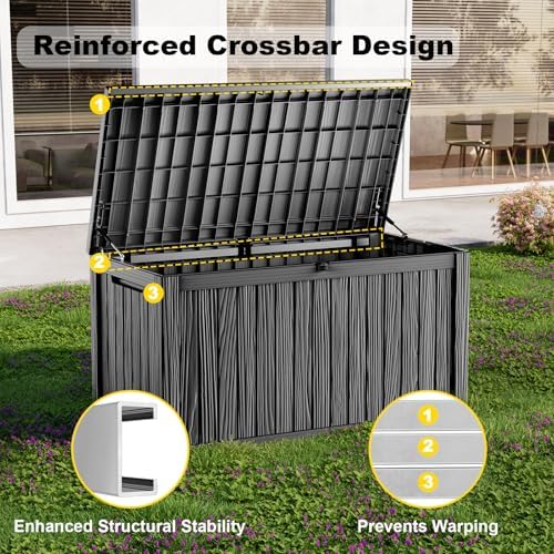 PatioZen 200 Gallon Outdoor Deck Box,Waterproof Resin Outdoor Storage Boxes, Outside Storage Lockable Container for Garden Tools,Indooor Cushions,Accessories (Black) - Image 3