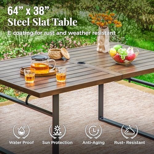 MIXPATIO Patio Table for 6, Brown Metal Dining Table w/Umbrella Hole - Image 3