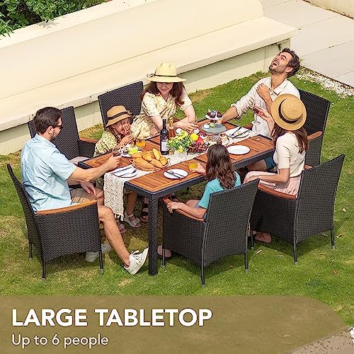 Devoko 7 PCS Acacia Wood Patio Dining Set, Black Rattan - Image 4