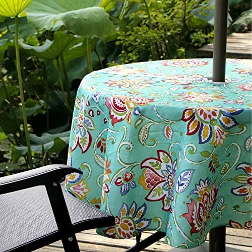 EHouseHome Outdoor and Indoor 60inch Round Tablecloth with Umbrella Hole and Zipper, Waterproof Zippered Patio Cloths, Spring/Summer Table Covers for Backyard Circular Table/BBQs/Picnic - Image 4