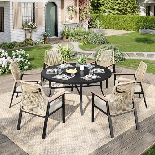 MIXPATIO Patio Round Table w/Umbrella Hole, Metal Table for 6, Black - Image 2
