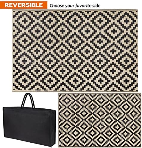 SAND MINE Reversible Mats, Plastic Straw Rug, Modern Area Rug, Large Floor Mat and Rug for Outdoors, RV, Patio, Deck, Beach, Camping (Black & Beige Lattice, 4' x 6', -3% to 5% Size Variance) - Image 3