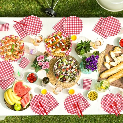 168 Pcs Red Gingham Checkered Party Decorations, Serves 24 - Image 5