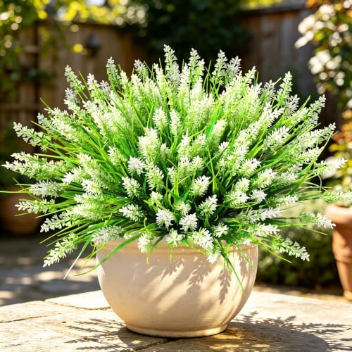 12 Bundles Faux Outdoor Plants, UV Resistant Artificial Fake Lavender Flowers with Monkey Grass for Outdoors, Realistic Faux Lavender Greenery Shrubs for Porch Yard Garden Window Box Home Decor by TrueGloArtficialGreenery