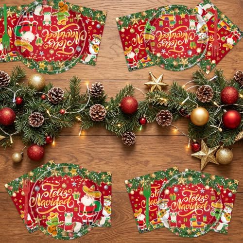 Feliz Navidad Spanish Christmas Party Dinnerware Set 96pc - Image 5