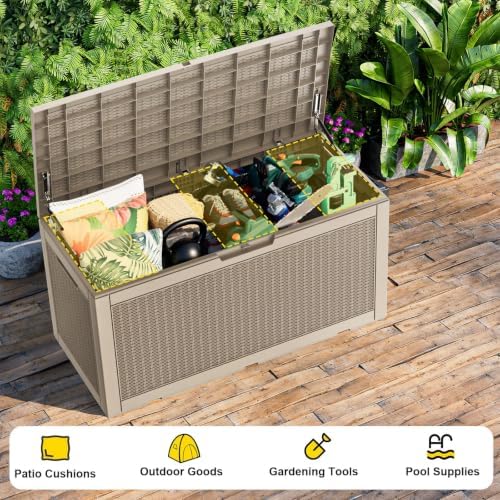 120 Gallon Waterproof Outdoor Resin Deck Box, Lockable Storage Container for Patio Furniture, Garden & Pool Tools (120 Gallon, Grey) - Image 6