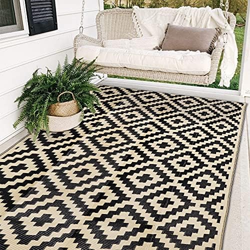 SAND MINE Waterproof Outdoor Rug 5x8 ft, Plastic Reversible Rug, Modern Area Rug, Large Floor Mat for Outdoors, RV, Patio, Backyard, Deck, Picnic, Beach, Camping, Black & Beige by SANDMIND