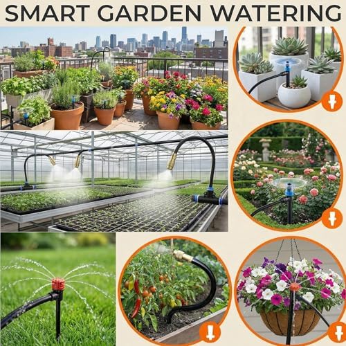 240FT Drip Irrigation System for Garden: 30 Nozzles 1/2" PE Tubing Automatic Watering Kit Adjustable Misting Sprinkler Mister 1/4" Hose for Water Plants Tape Raised Beds Lawn Outdoor Greenhouse - Image 3