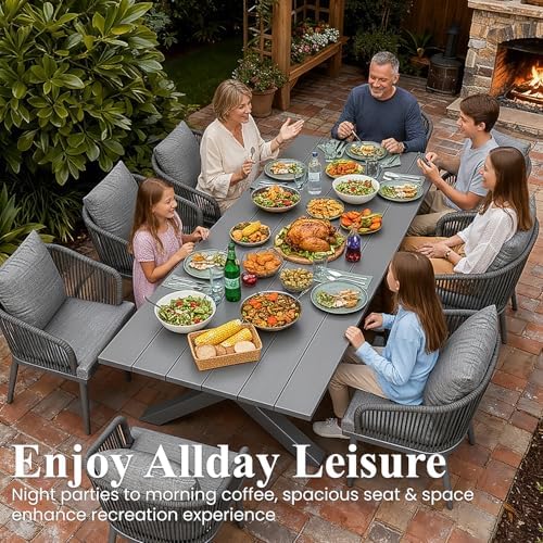 LayinSun 13 Pieces Outdoor Patio Dining Set, Aluminium Rectangular Dining Table and Wicker Rattan Chairs Set for Outside Backyard, Poolside - Image 2