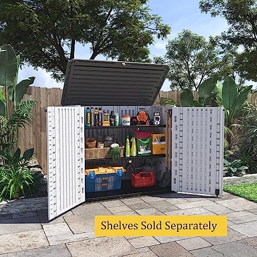 HOMSPARK Storage Shed Weather Resistance, Multi-Purpose Outdoor Storage Cabinet Waterproof, Outdoor Storage Cabinet for Bike, Garbage Cans, Lawnmower, Garden Accessories (off white, Standard-26 cu ft) - Image 3