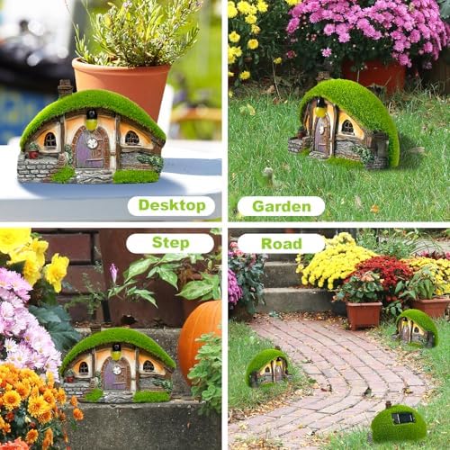 Garden Statue and Fairy House with Solar Lights – Resin Outdoor Figurine Lights, Cottage Yard Decor for Porch & Lawn - Image 5