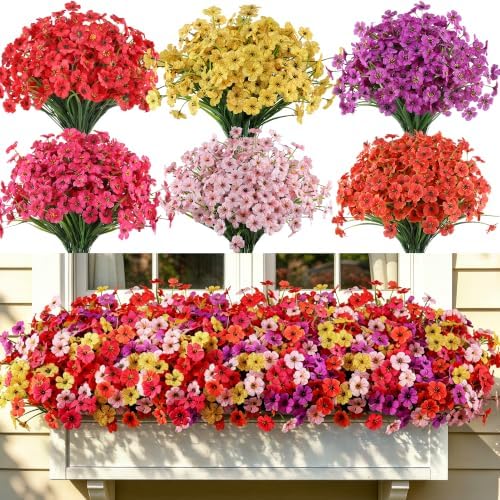 24 Bundles Artificial Flowers for Outdoors Decor, Faux Mums Plants Fake Silk Daisy Flora, UV Resistant Realistic Faux Plants Greenery for Outside Indoor Porch Patio Window Box Planter Home Decor by TrueGloArtficialGreenery
