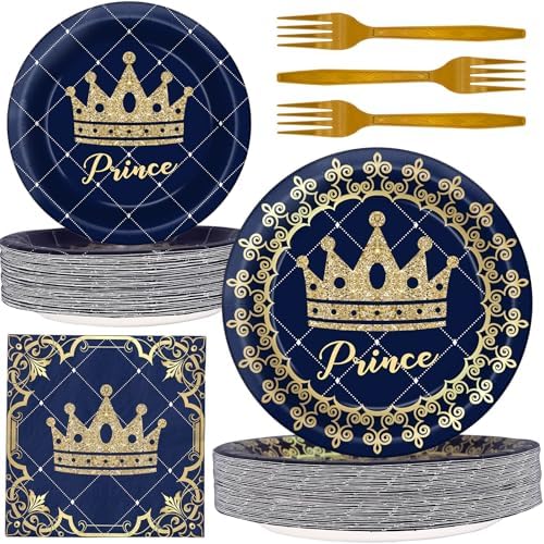 Prince Party Decorations - Prince Party Plates and Napkins for Kids Birthday Party, Serves 20 Guests by BonBeeDesign