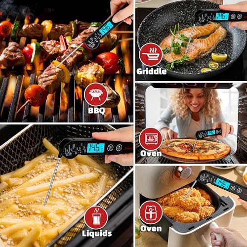 Professional Digital Meat Thermometer Instant Read Waterproof – Folding Probe Food Thermometer with Backlight & Calibration, Fast Read for BBQ, Grill, Deep Fry, Liquids, Gift for Chef (Black) - Image 4