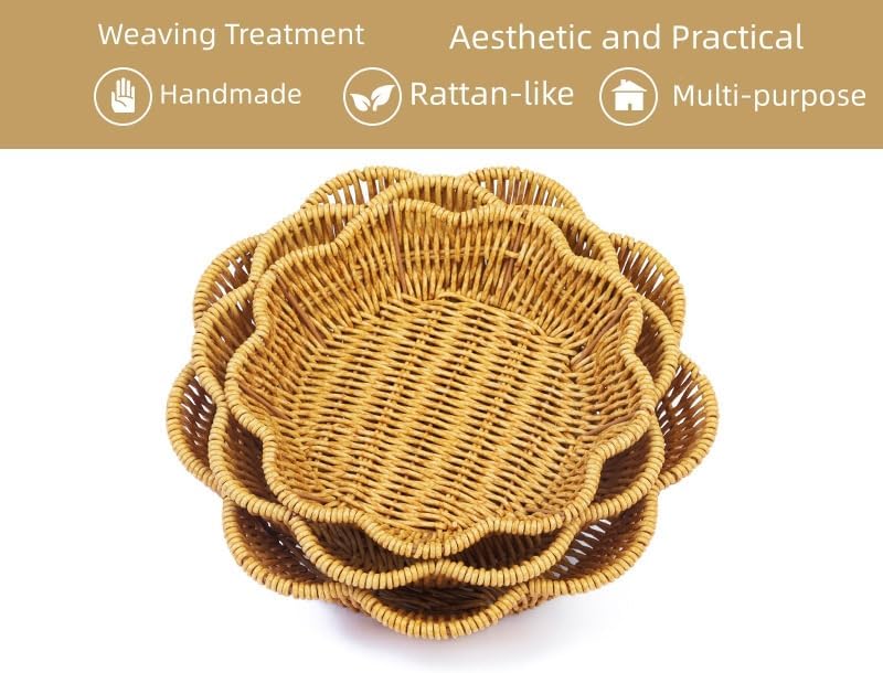 Circular Wavy Imitation Rattan Wicker Picnic Basket Set of 3 Sizes - Image 4