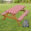 Picnic Table Cover with Bench Covers and Bag, Red and White Checkered Gingham Buffalo Plaid Camping Tablecloth Waterproof Windproof Elastic Edges Fitted Tablecloths for Outdoor Garden 3PCS 30x60 Inch by Xguatan