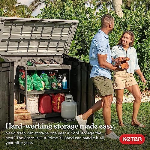 Keter Store-It-Out Prime XL 4.75 x 2.6 Foot Resin Outdoor Storage Shed with Double Doors and Easy Lift Hinges, Perfect for Trash Cans, Garden and Yard Tools, and Pool Toys, Black - Image 3