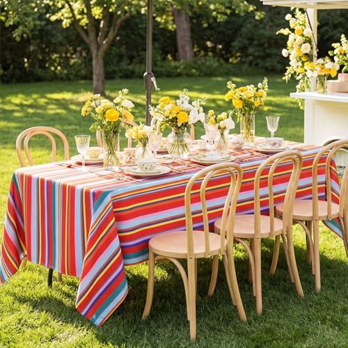 SquarePie Outdoor Tablecloth Rectangle with Umbrella Hole Waterproof Patio Table Cloth Spill Proof Wrinkle Free Table Cover for Spring Summer Picnic Garden Party, 52x70 Color Stripe - Image 6