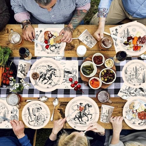 120Pcs Western Party Decorations Western Cowboy Paper Plates and Napkins Cups Rodeo Theme Disposable Tableware Set for Wild West Cowboy Cowgirl Birthday Baby Shower Party Supplies, 30 Guests - Image 6