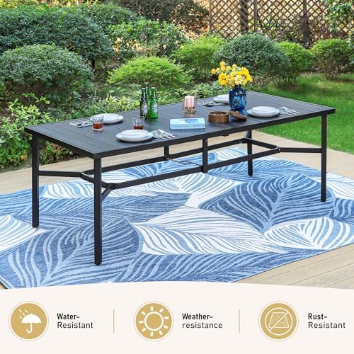 SUNSHINE VALLEY 9pc Patio Dining Set, 83" Metal Table & 8 Brown Chairs - Image 4
