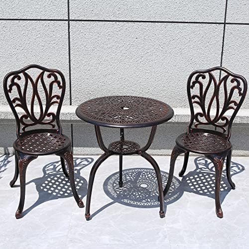 3 Piece Bistro Set,Outdoor Patio Set,Anti-Rust Cast Aluminum Bistro Table Set for Park Yard Front Porch Furniture(New Brown)… - Image 7