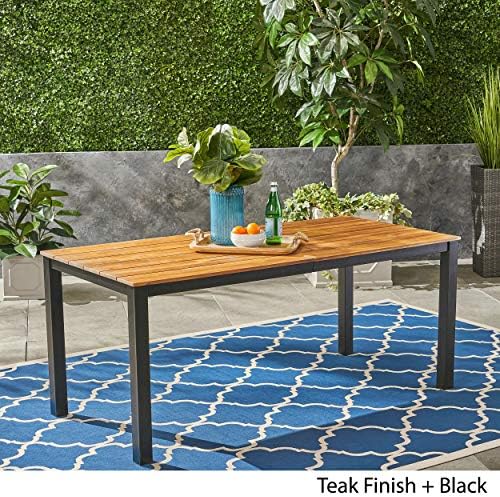 Christopher Knight Home Zak Outdoor 71" Acacia Wood Dining Table, Teak Finish, Black - Image 5