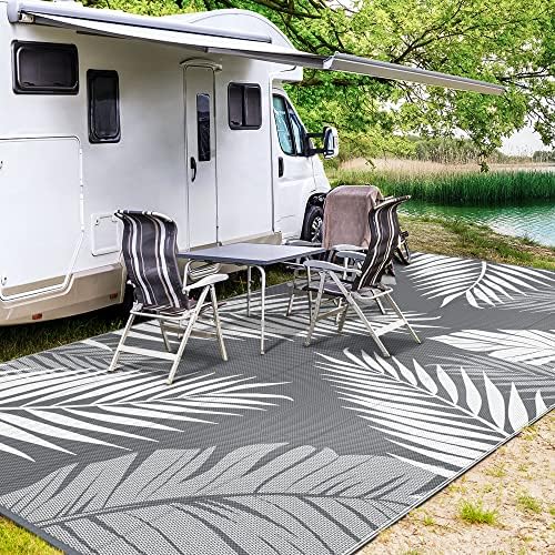 GENIMO Outdoor Rug, Waterproof Plastic Rugs 10'x14' for Camping Grey White - Image 5