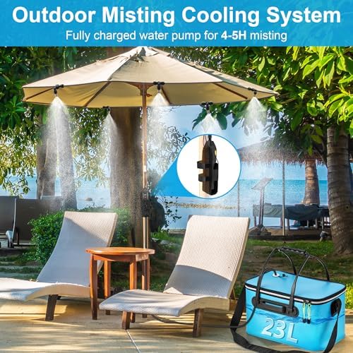 6 Gallon Outside Misting System, 30 FT Cooling Misters with Pump, Blue - Image 4