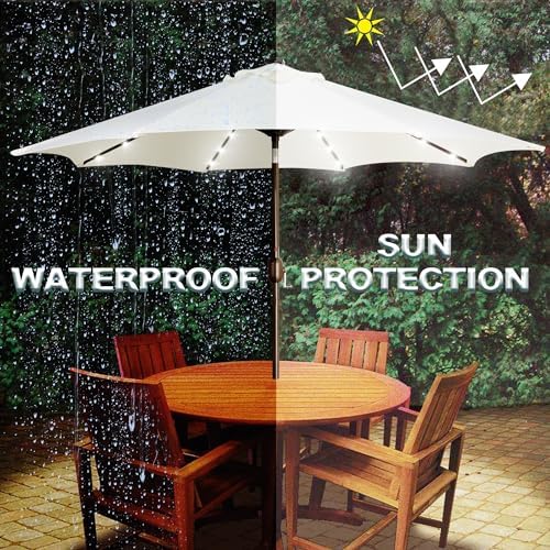Blissun 9 ft Solar Umbrella, 32 LED Lighted Patio Umbrella, Table Market Umbrella, Outdoor Umbrella for Garden, Deck, Backyard, Pool and Beach (Creamy White) - Image 5