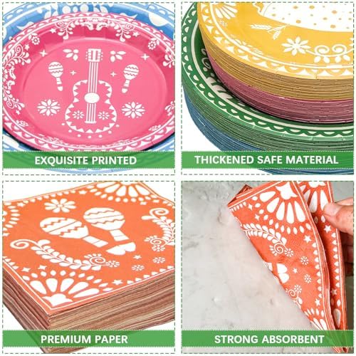 Mexican Fiesta Paper Plates and Napkins Party Supplies Serve 60 - Image 3