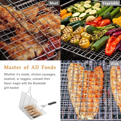 Fish Grill Basket, Lockable BBQ Grilling Basket with Basting Brush - Image 6