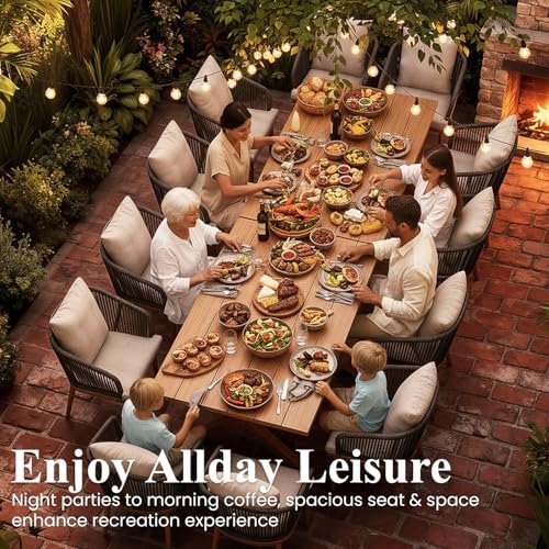 LayinSun 14 Pieces Outdoor Patio Dining Set, Aluminium Rectangular Dining Table and Wicker Rattan Chairs Set for Outside Backyard, Poolside - Image 2