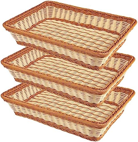 3 PCS 16 Inch Wicker Bread Basket, Woven Serving Basket, Tabletop Food Serving Basket for Restaurant, Bakery, Family Party, Hotel Serving, Fruits, Vegetables and Snacks, by GNIEMCKIN by GNIEMCKIN