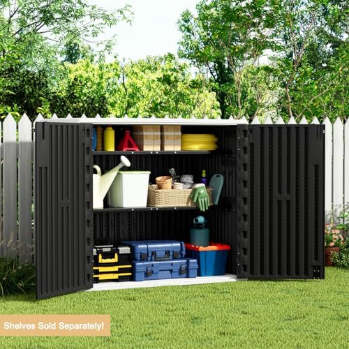 KINYING Outdoor Horizontal Storage Sheds,37 Cu.ft Outdoor Storage Cabinet Waterproof Resin Tool Storage Box for Lawn Mower,Garden Tools and Patio Furniture, Lockable (Black) - Image 6