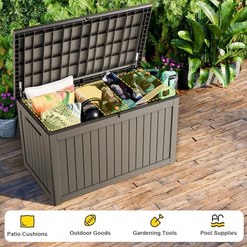 ROJIK Outdoor Storage Housing Deck Box,Waterproof Patio Furniture, Garden Tools,Cushions,Pool Accessories Storage Bench with Lockable Lid and Side Handles (Grey,280 Gal) - Image 6